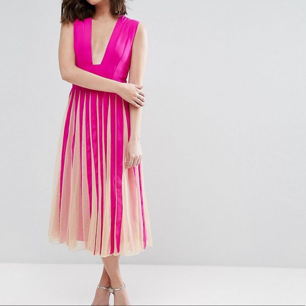 ASOS mesh fit and flare square plunge midi dress